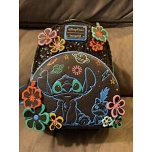 NWT- Disney Parks Stitch 626 Black Glitter w neon Flowers